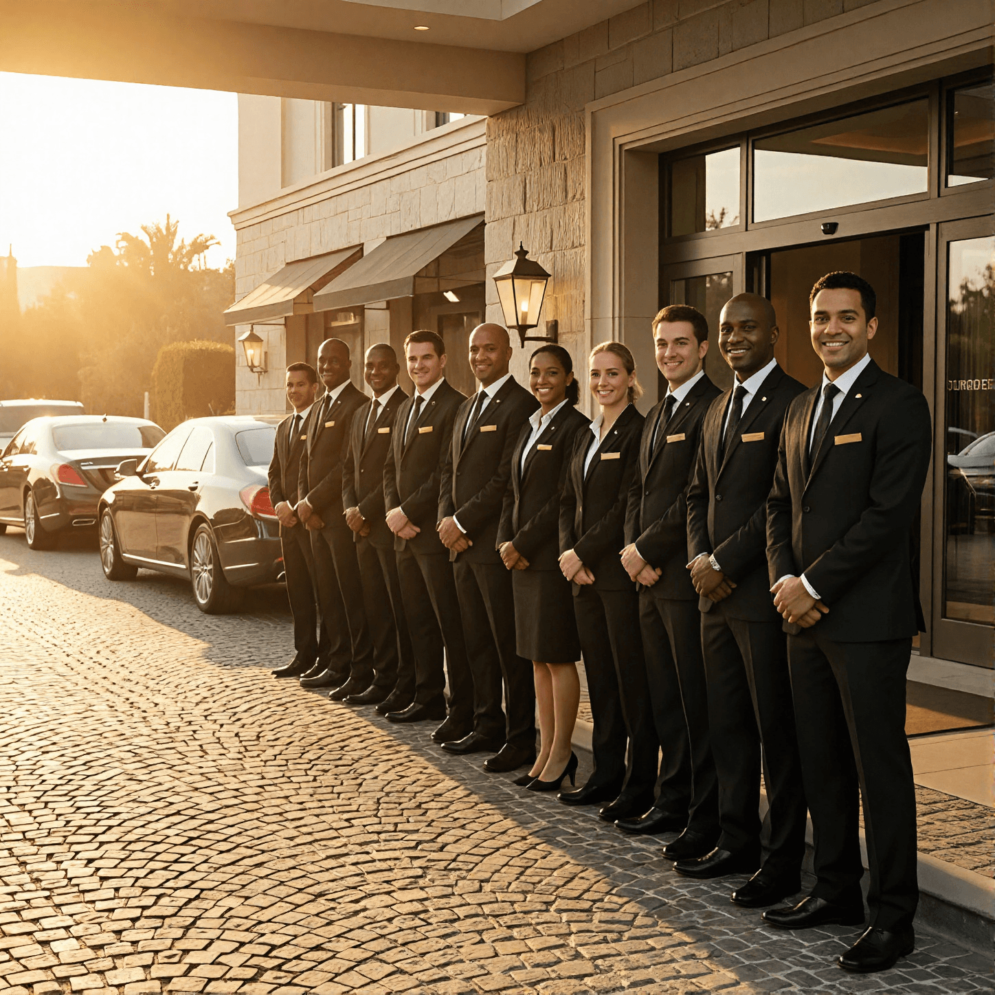 Elegant event venue entrance at night