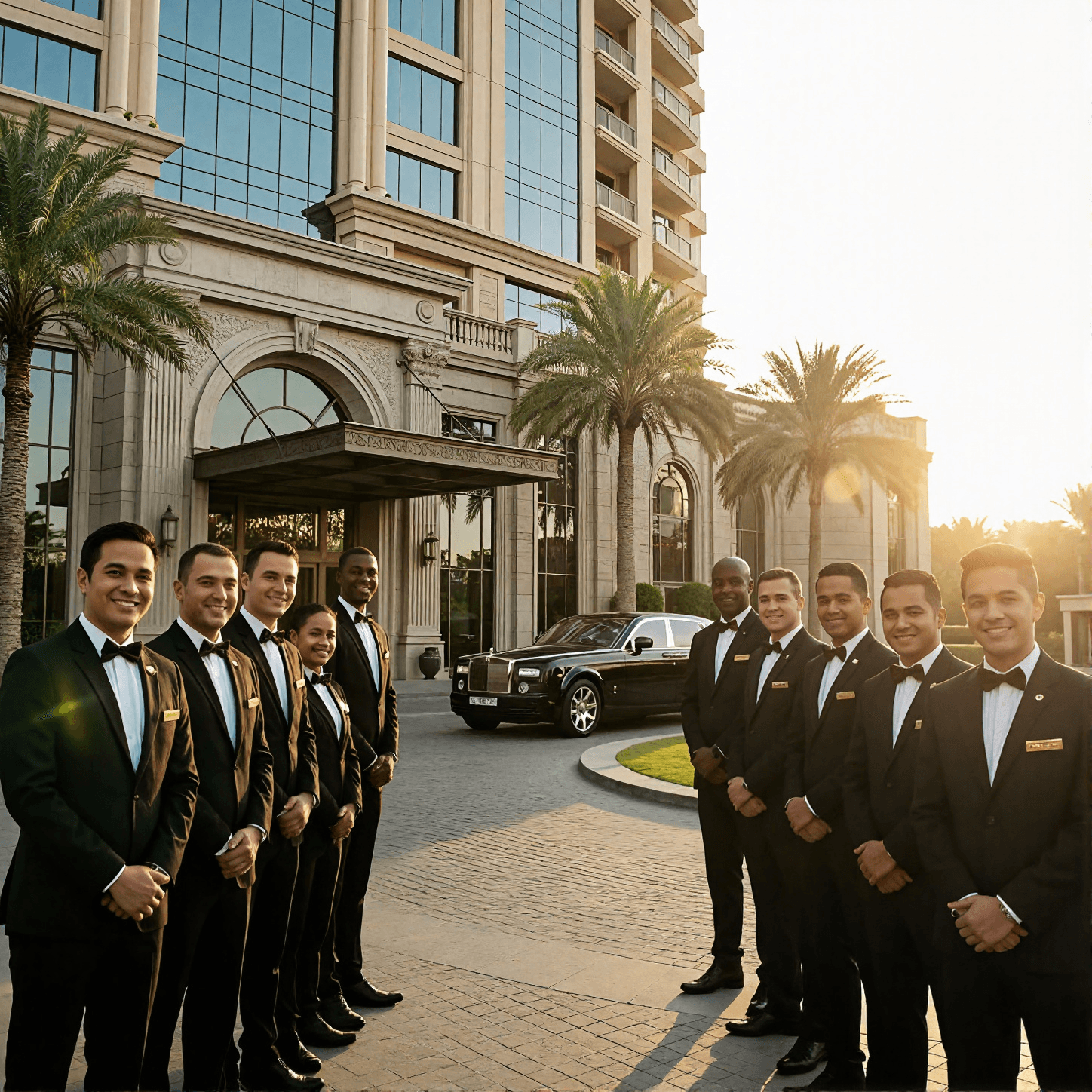 Luxury hotel entrance with professional valet service